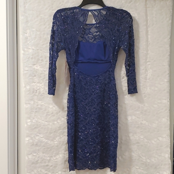 Emerald Sundae Blue lace ined open back glitter Dress sz. 2 - Picture 3 of 9